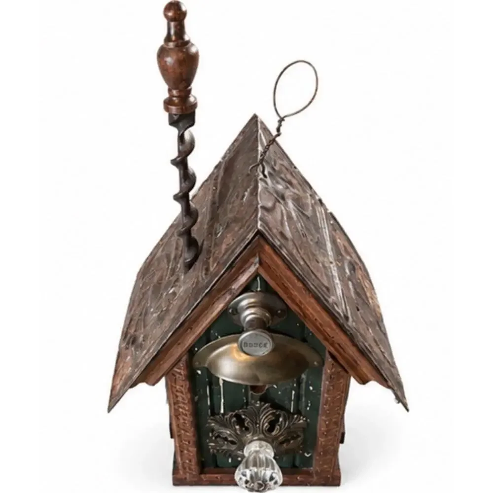 Handmade Rustic Birdhouse Vintage Tin Roof Decor Hanging Garden Cabin House